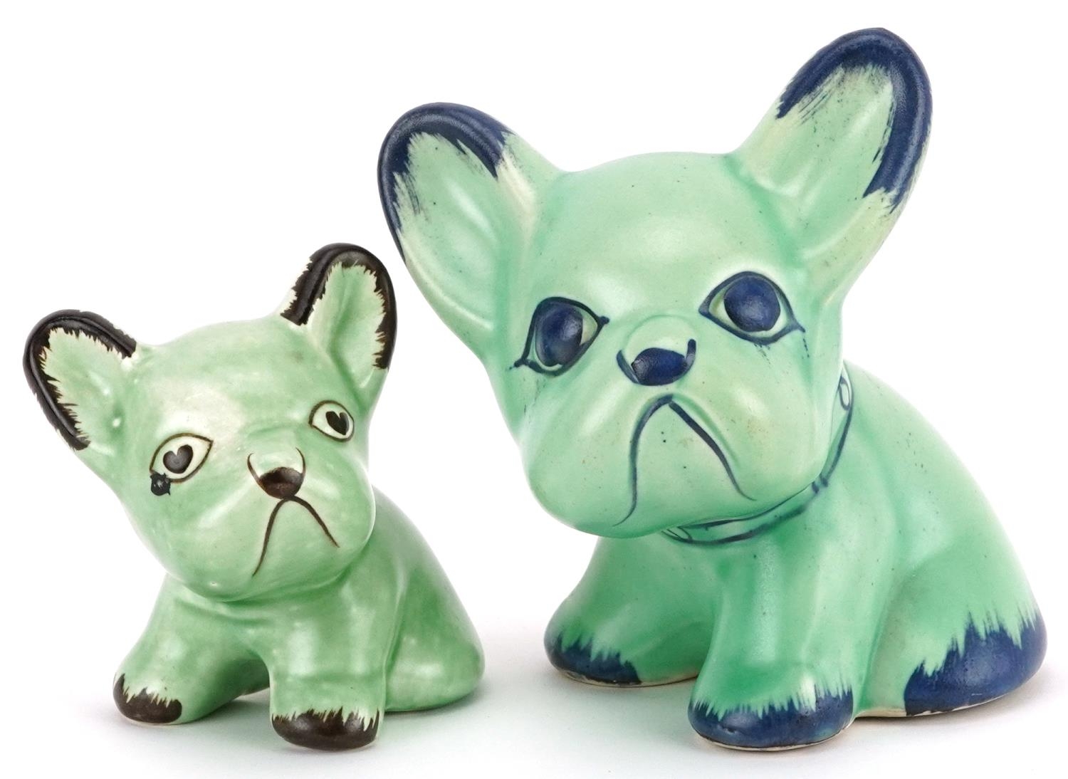 Two early 20th century Byngo French Bulldogs, the largest 13cm high
