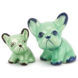 Two early 20th century Byngo French Bulldogs, the largest 13cm high