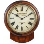 Victorian mahogany drop dial wall clock with circular painted dial having Roman numerals,