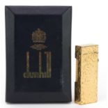 Dunhill gold plated bark design pocket lighter with box, 6.5cm high