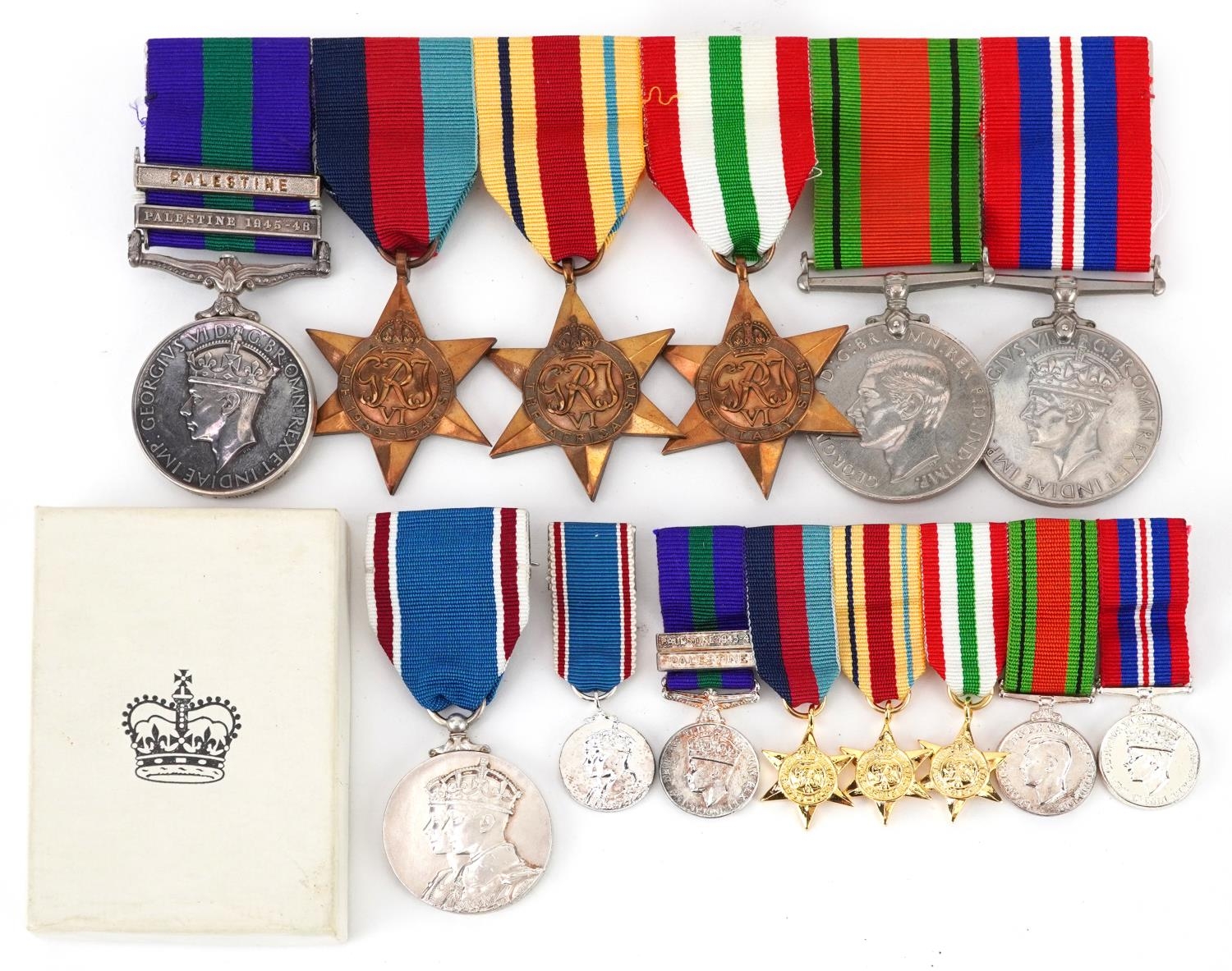 British military World War II seven medal group with dress medals including General Service medal