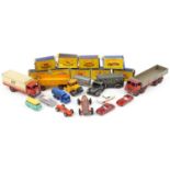 Vintage diecast vehicles, some with boxes, including Matchbox Series, Timpo Toys, Dinky Supertoys