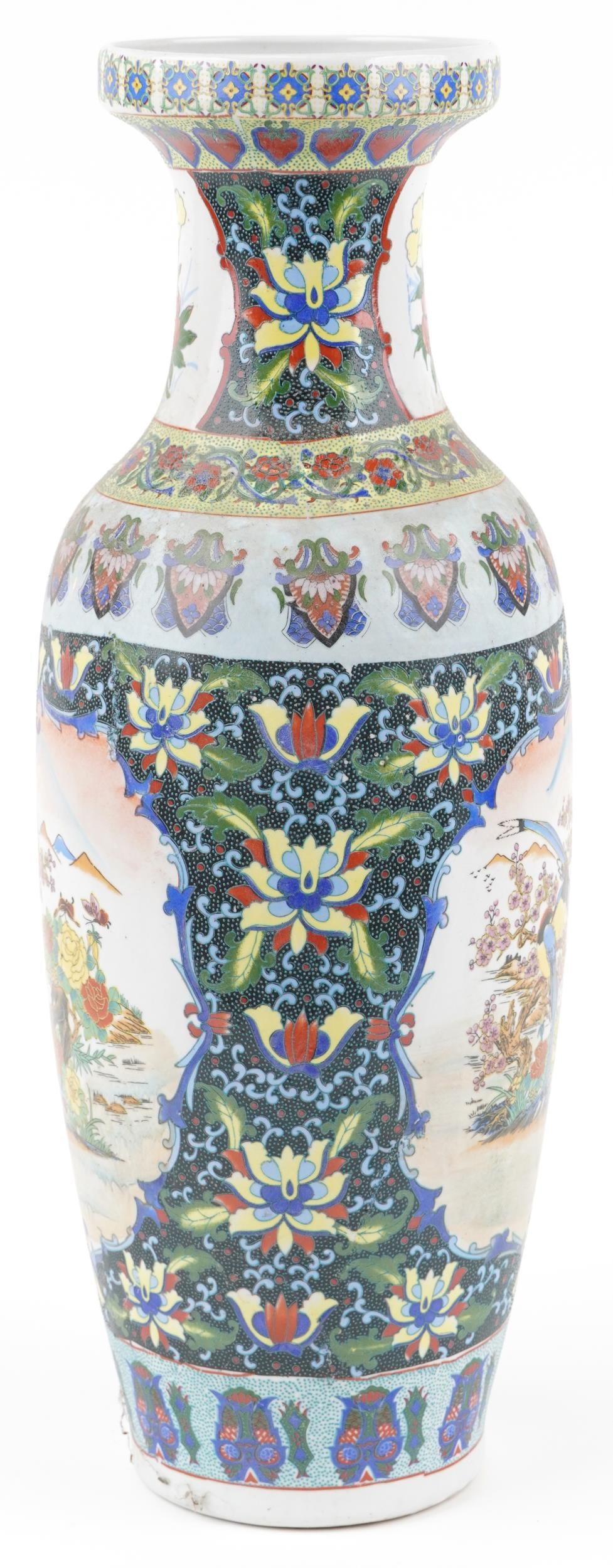 Large Chinese porcelain vase decorated with birds of paradise amongst flowers in landscapes, 62cm - Image 2 of 6