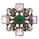 Manner of A W N Pugin, Arts & Crafts unmarked silver amethyst, clear stone and cabochon turquoise