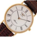 Longines, gentlemen's 9ct gold Longines Presence quartz wristwatch having white dial with Roman