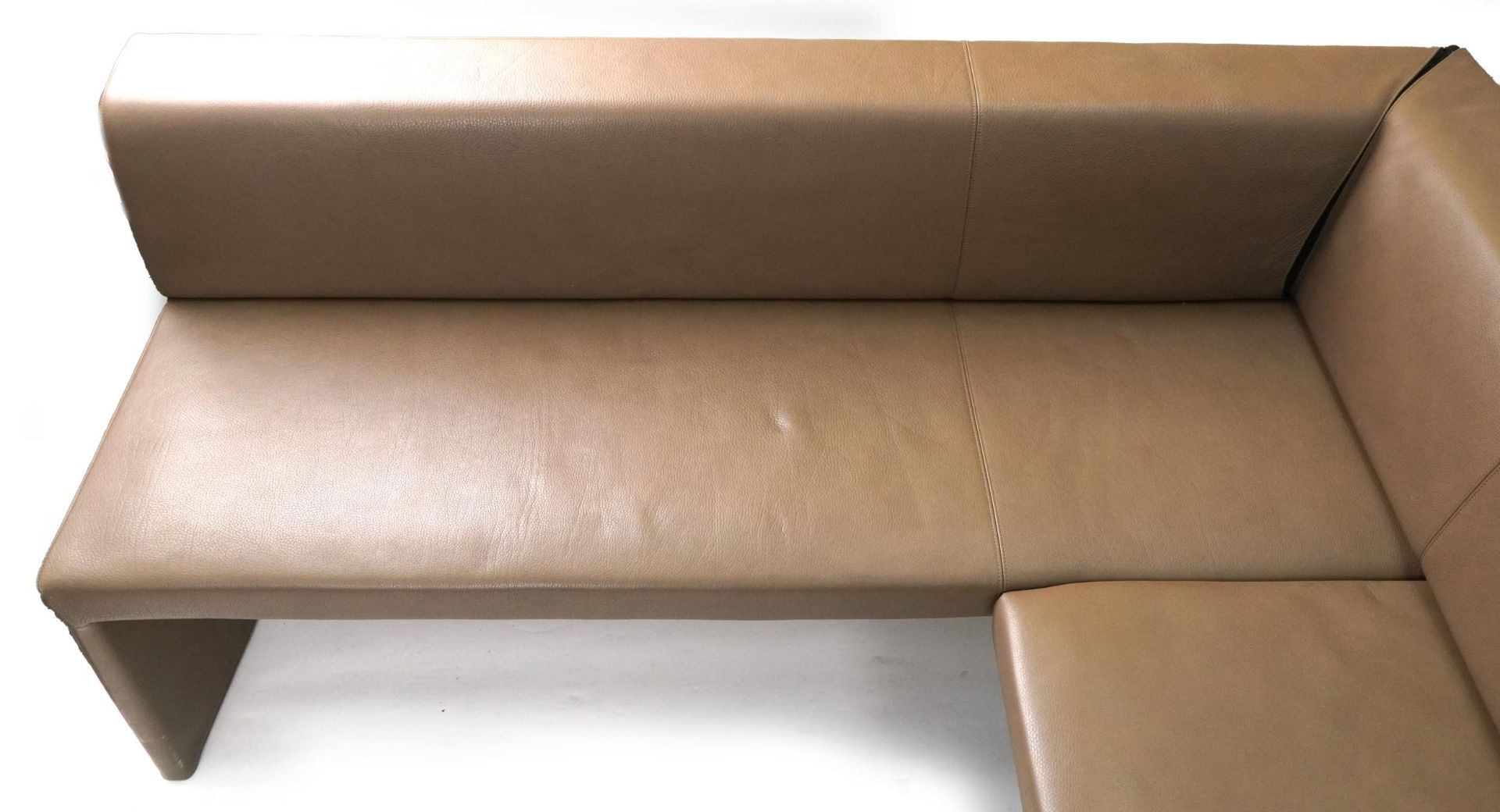 Contemporary Walter Knoll 290 corner seat bench settee with caffe latte leather upholstery, 77cm H x - Image 3 of 7