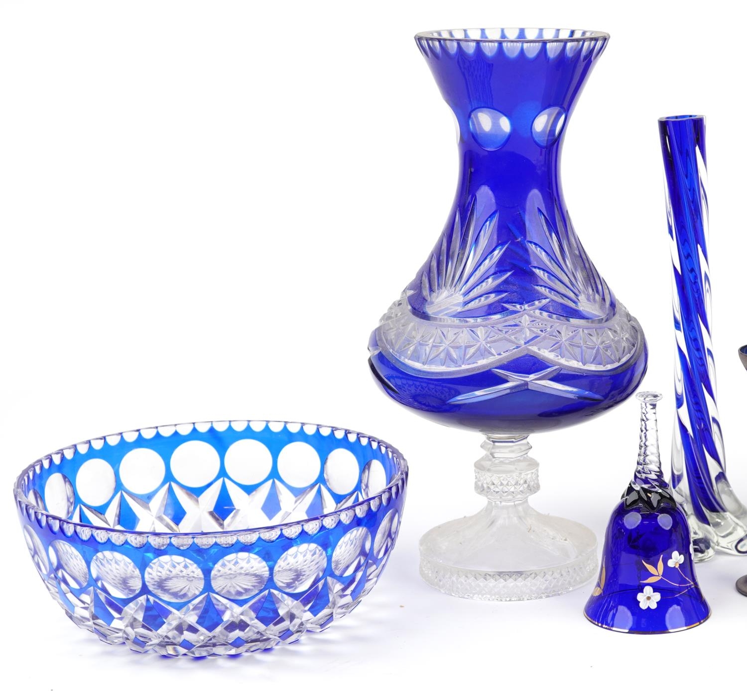 19th century and later glassware including a Bohemian blue overlaid vase, Bohemian blue overlaid - Image 2 of 3