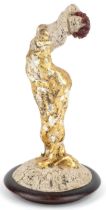 Neil Wilkinson, contemporary Brutalist resin and gold leaf sculpture of a female raised on