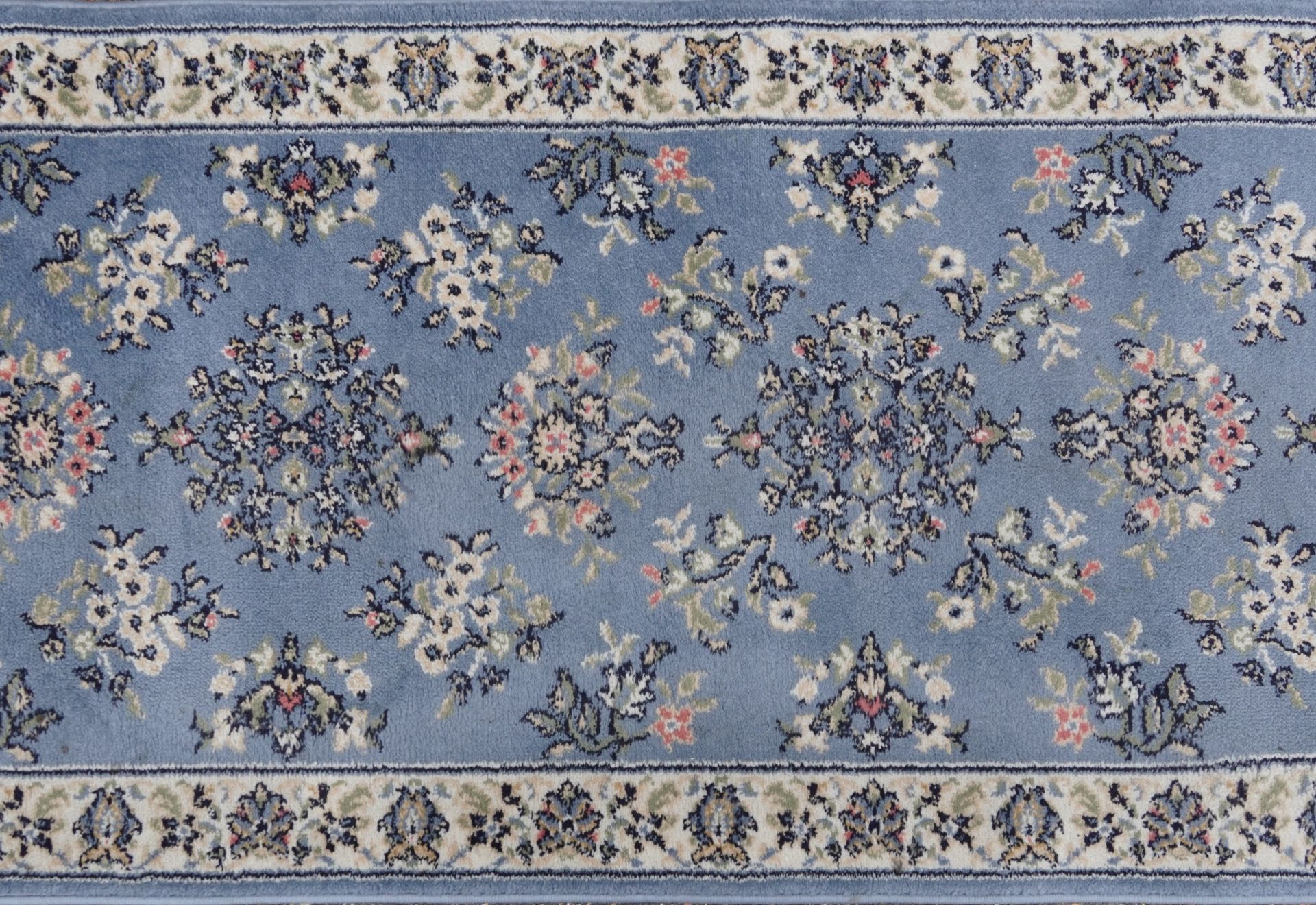 Three rectangular rugs including a floral Chinese red ground example, the largest 250cm x 80cm - Image 12 of 14
