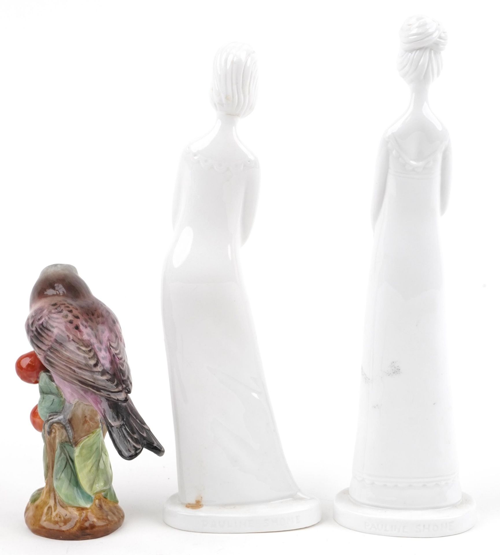 Two Spode figurines and a Spode hand painted porcelain finch, the largest 27.5cm high - Image 2 of 4