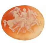 Victorian cameo shell panel carved with a winged female with horses, 5.5cm wide, 13.0g