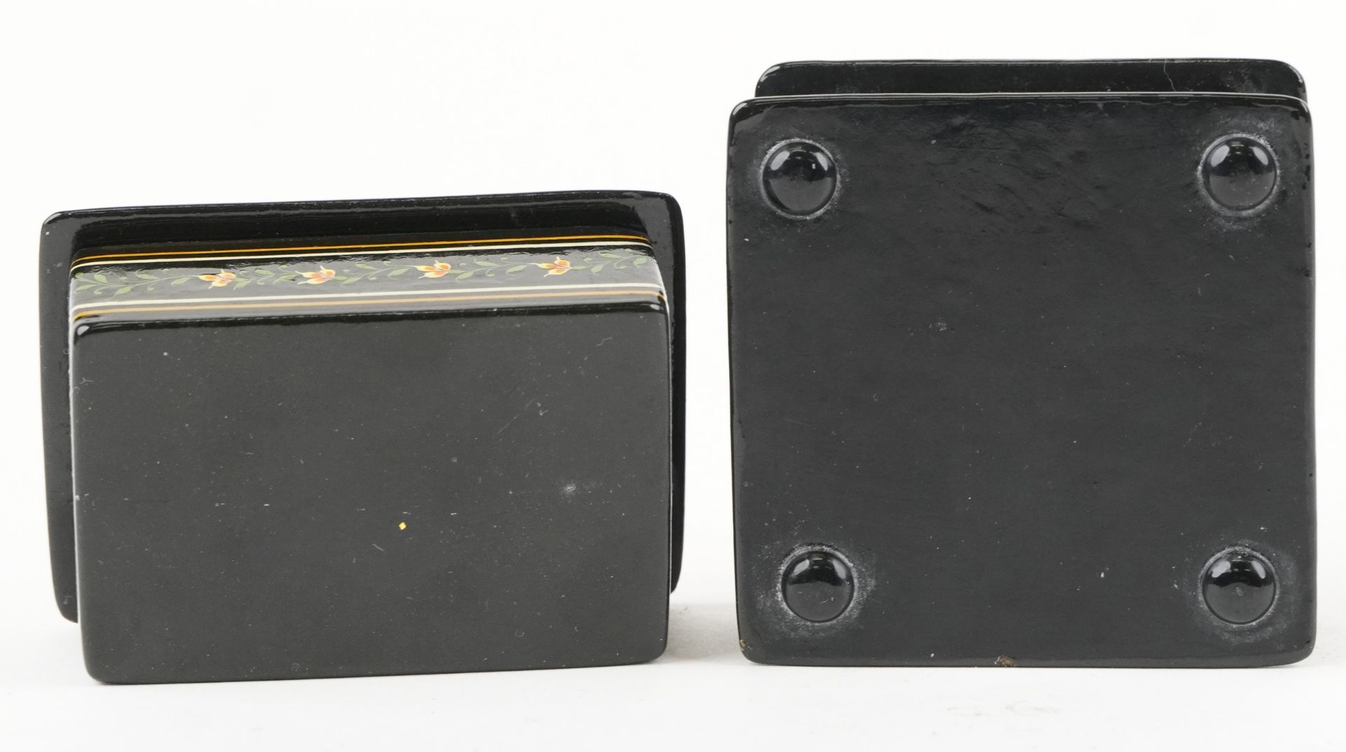 Two Islamic black lacquered boxes and covers including an example hand painted with flowers, the - Bild 4 aus 4