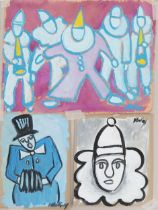 Manner of Markey Robinson - Pierrot musicians, Three Irish school gouaches mounted onto card,