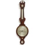 19th century mahogany banjo barometer thermometer with silvered dials, one engraved J Vago of