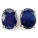 Pair of silver sapphire stud earrings, each 8mm high, total 2.1g