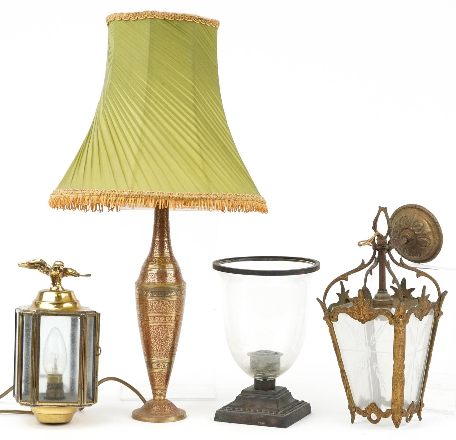 Early 20th century and later lighting including French style gilt metal light pendant with etched