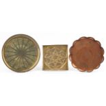 Three Arts & Crafts and Art Nouveau metal trays including a square example embossed with Celtic