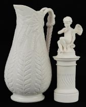 Victorian W B William Brownfield smear salt fern pattern jug and a sculpture of Putti, the largest