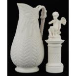 Victorian W B William Brownfield smear salt fern pattern jug and a sculpture of Putti, the largest