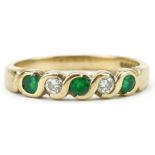 9ct gold emerald and diamond five stone ring, size J, 1.8g