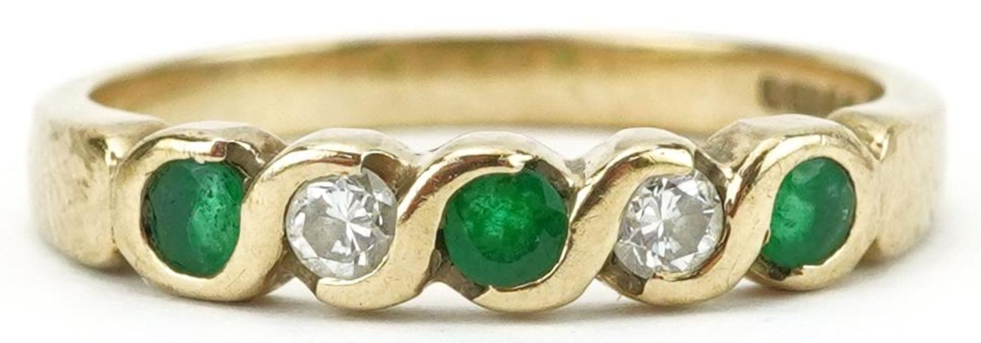 9ct gold emerald and diamond five stone ring, size J, 1.8g