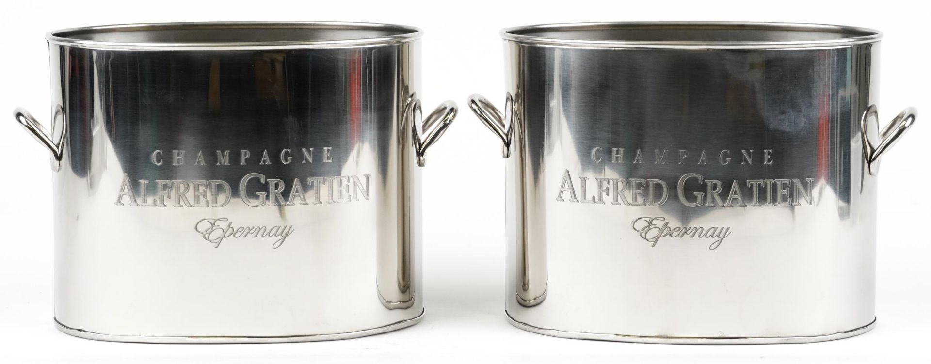 Pair of Alfred Gratien design silver plated ice buckets with twin handles, 18cm high x 29cm wide - Image 2 of 3