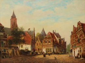 Jan Van Delft - Dutch street scene, contemporary Impressionist oil on wood panel, mounted and