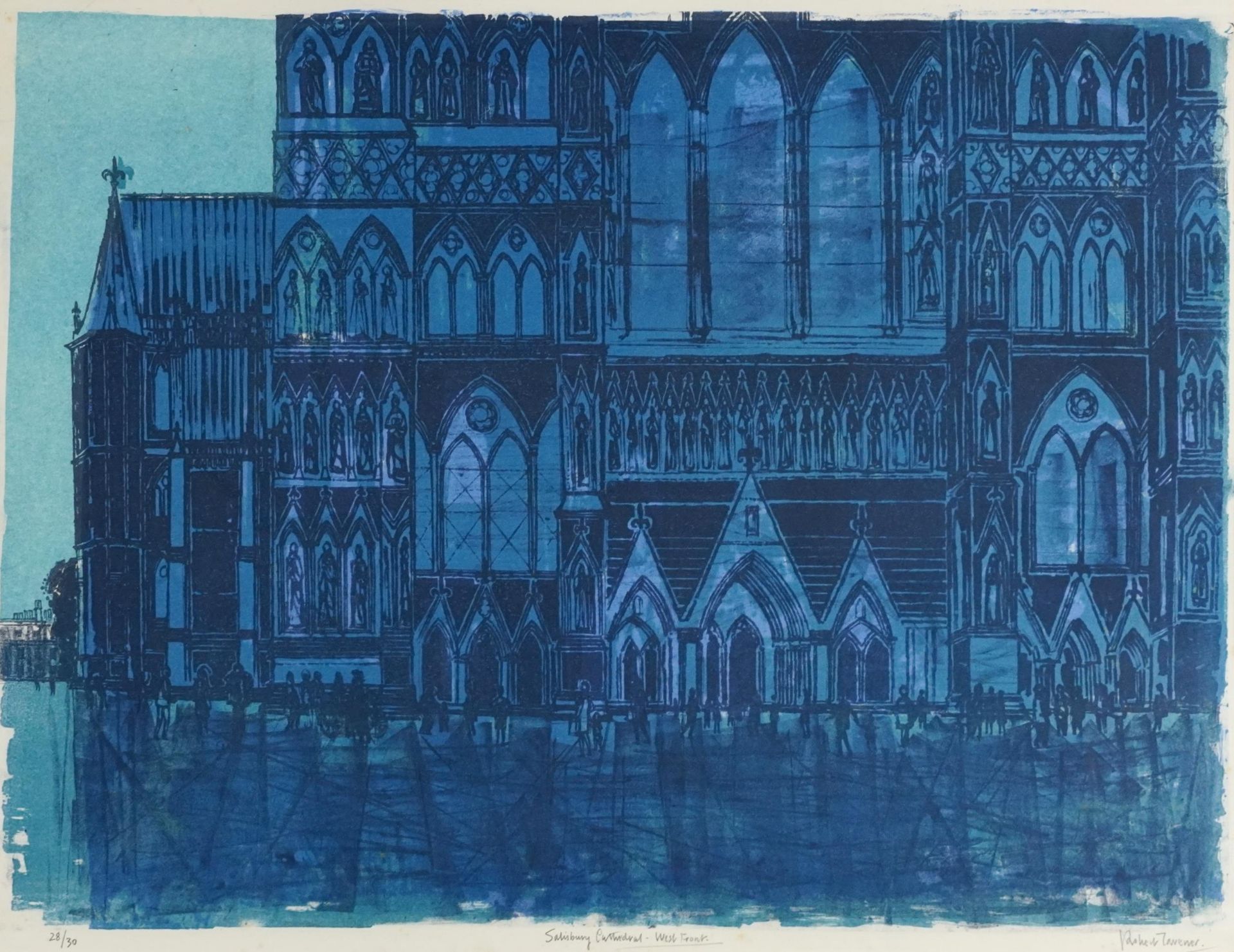 Robert Tavener - Salisbury Cathedral, West Front, pencil signed lithograph, limited edition 28/30,