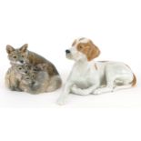 Royal Copenhagen, two Danish porcelain animals and groups, one with A Clausen paper label to the
