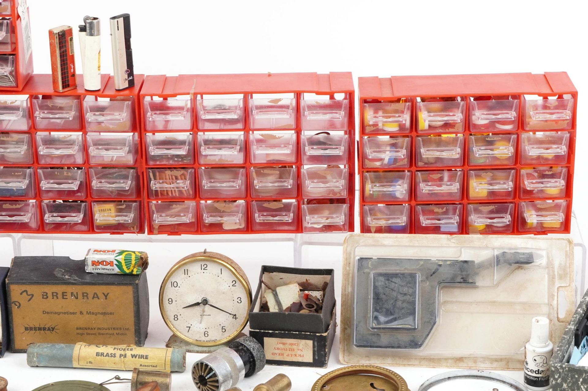 Collection of horological interest clock and watchmaker's parts, predominantly arranged in drawers - Image 3 of 7