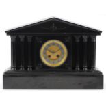 19th century French black slate architectural mantle clock with silvered chapter ring having