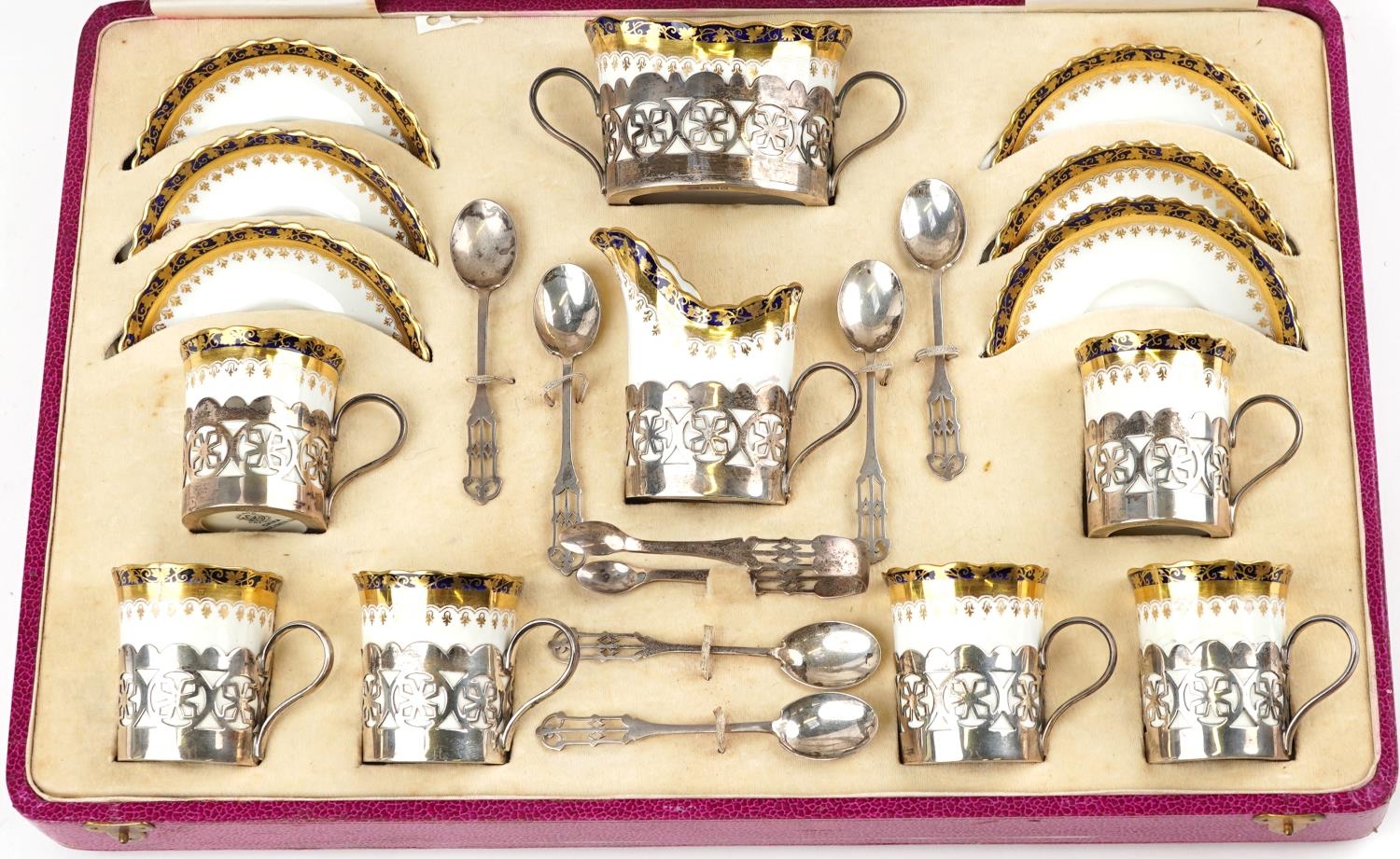 George Jones & Sons, Art Deco Crescent six place coffee service with silver holders, set of six - Image 2 of 6