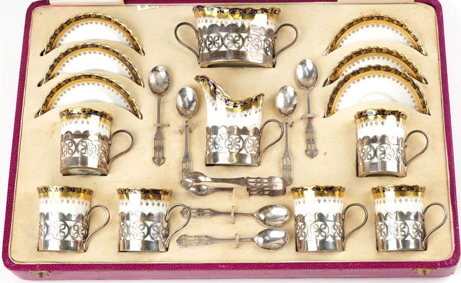 George Jones & Sons, Art Deco Crescent six place coffee service with silver holders, set of six - Bild 2 aus 6