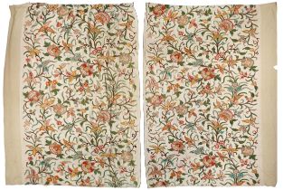 Pair of Arts & Crafts floral crewelwork embroidered textiles in the manner of William Morris
