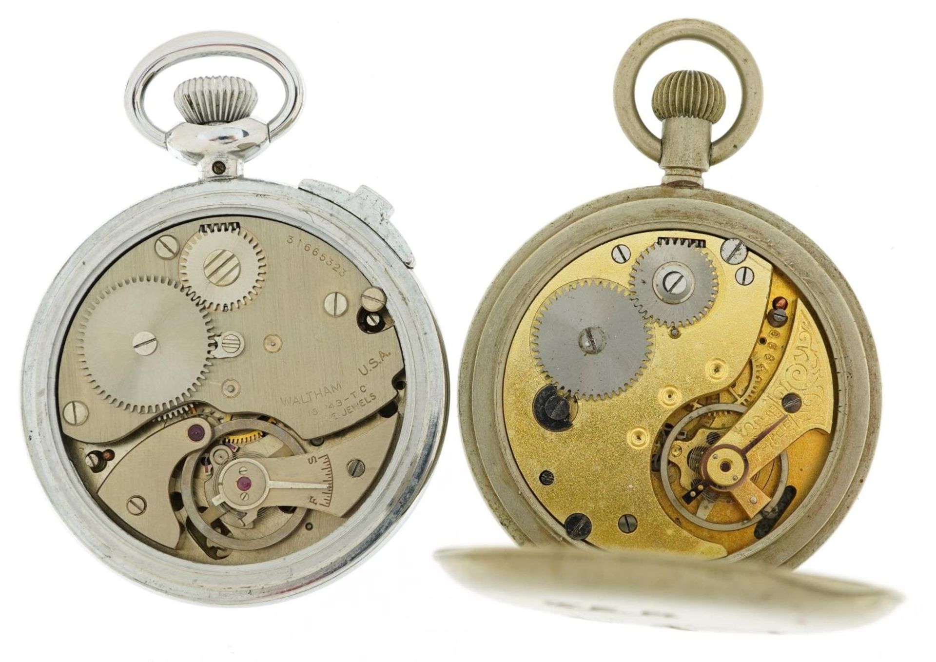 Three pocket watches including British military interest Waltham stopwatch and a gold plated half - Bild 4 aus 5