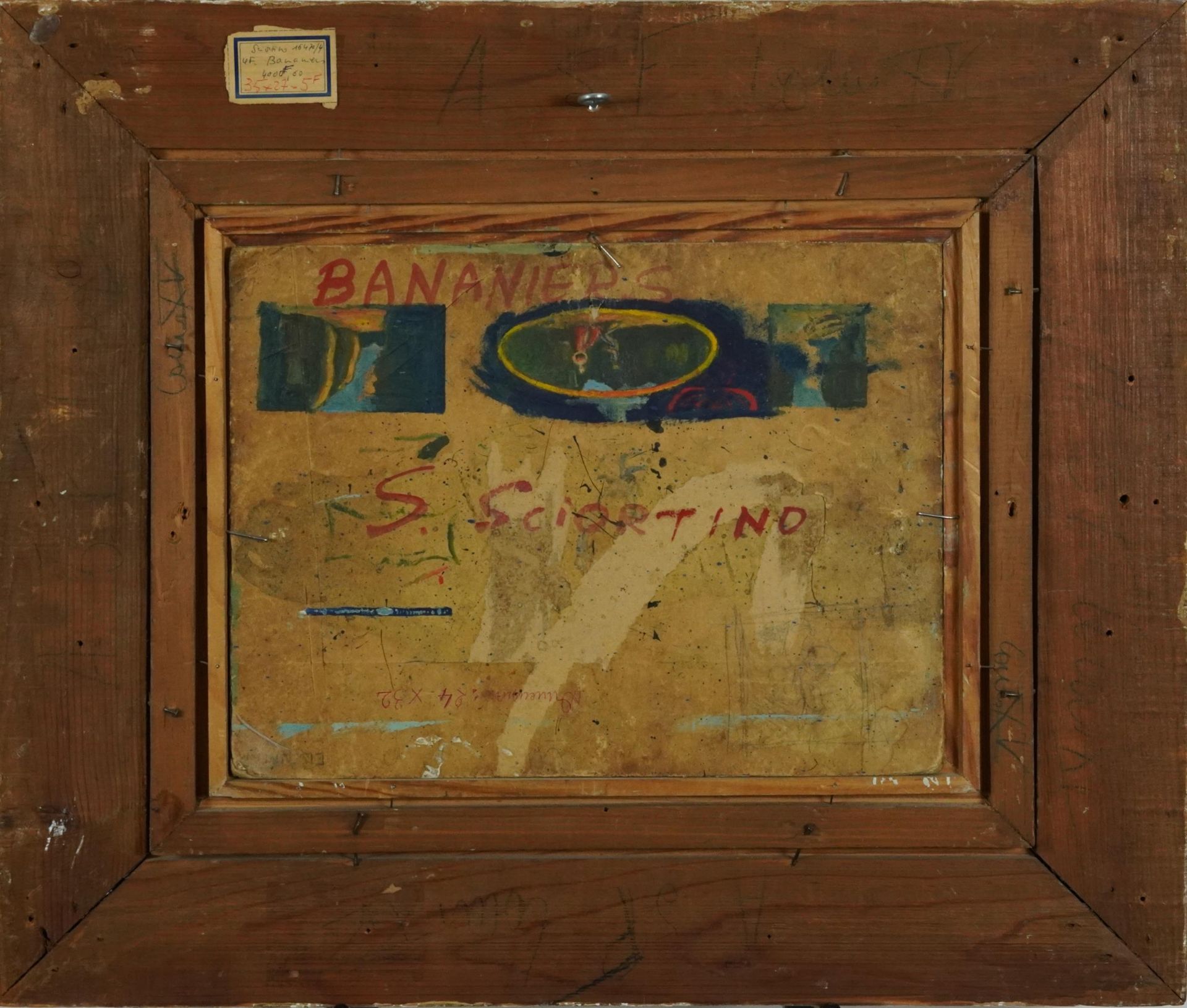 Stephanie Sciortino - Bananiers, French Impressionist oil on board, labels and inscriptions verso, - Image 4 of 6