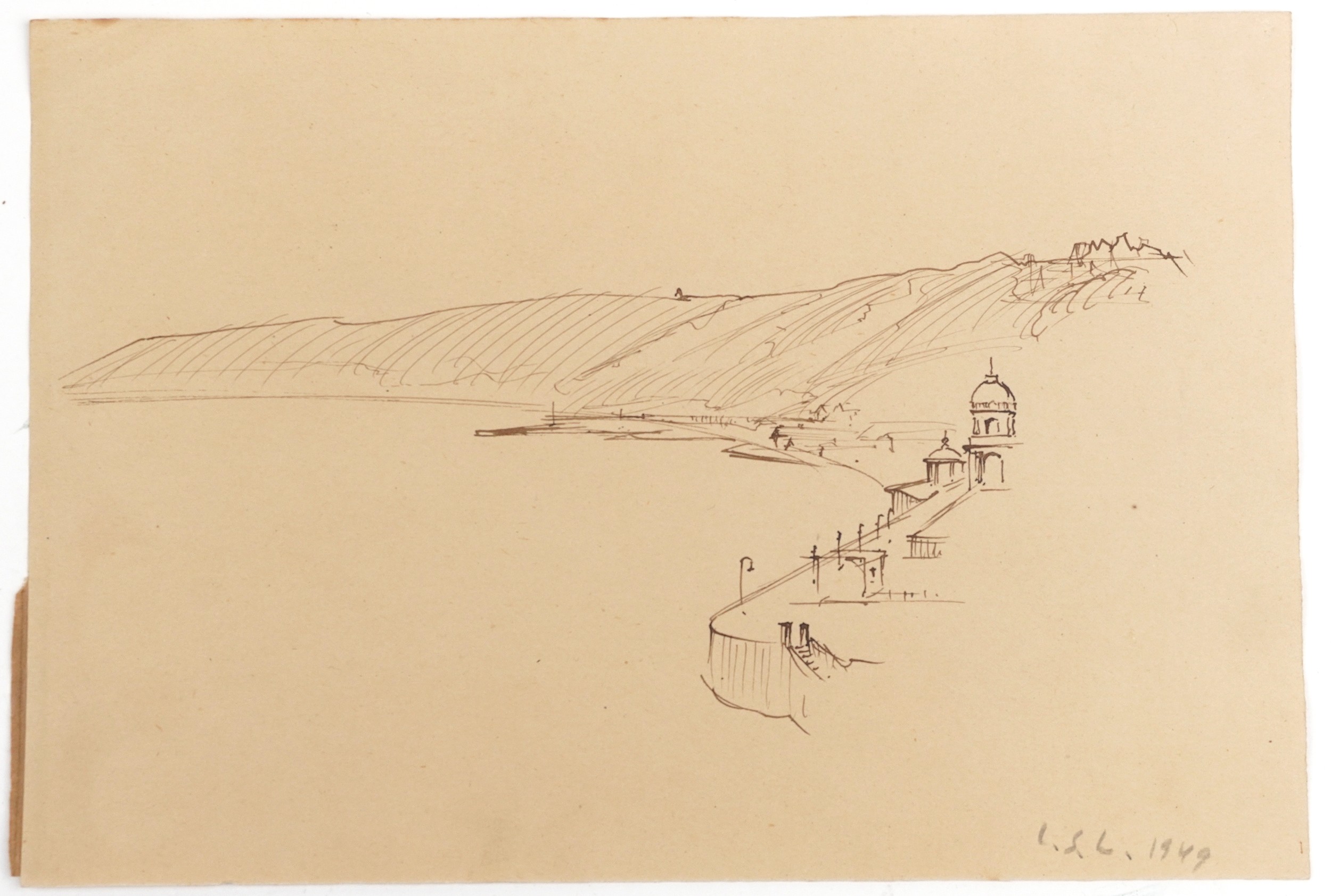 Attributed to Laurence Stephen Lowry - Figures and trees, Five ink sketches onto sketch book leaves, - Image 10 of 21