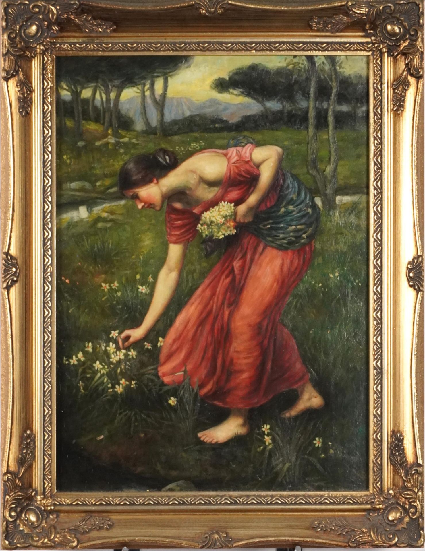 Female picking flowers, Pre-Raphaelite school oil on board, 39cm x 29cm - Bild 2 aus 4