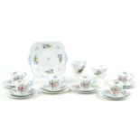 Shelley Wild Flowers six place tea service comprising six trios, milk jug, sugar bowl and sandwich