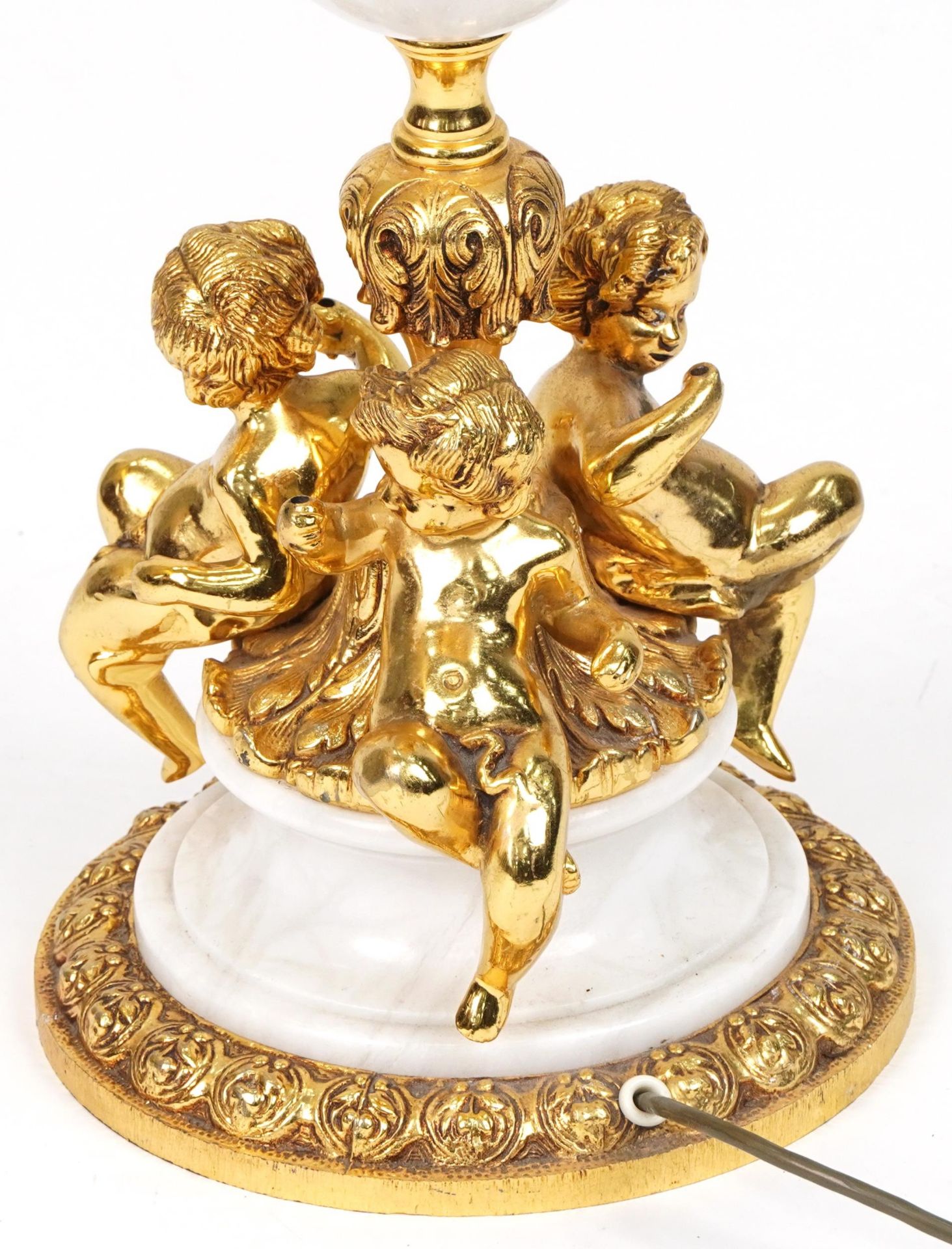 Venetian style gilt brass and white marble standard lamp surmounted with three Putti having a - Image 3 of 3