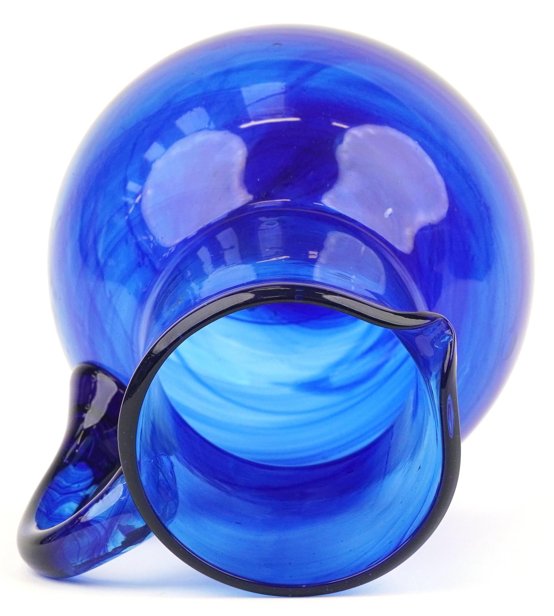 Blue art glass jug with unpolished pontil, 18cm high - Image 3 of 5