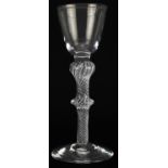 18th century double knop wine glass with air twist stem, 15.5cm high