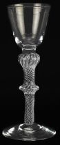 18th century double knop wine glass with air twist stem, 15.5cm high