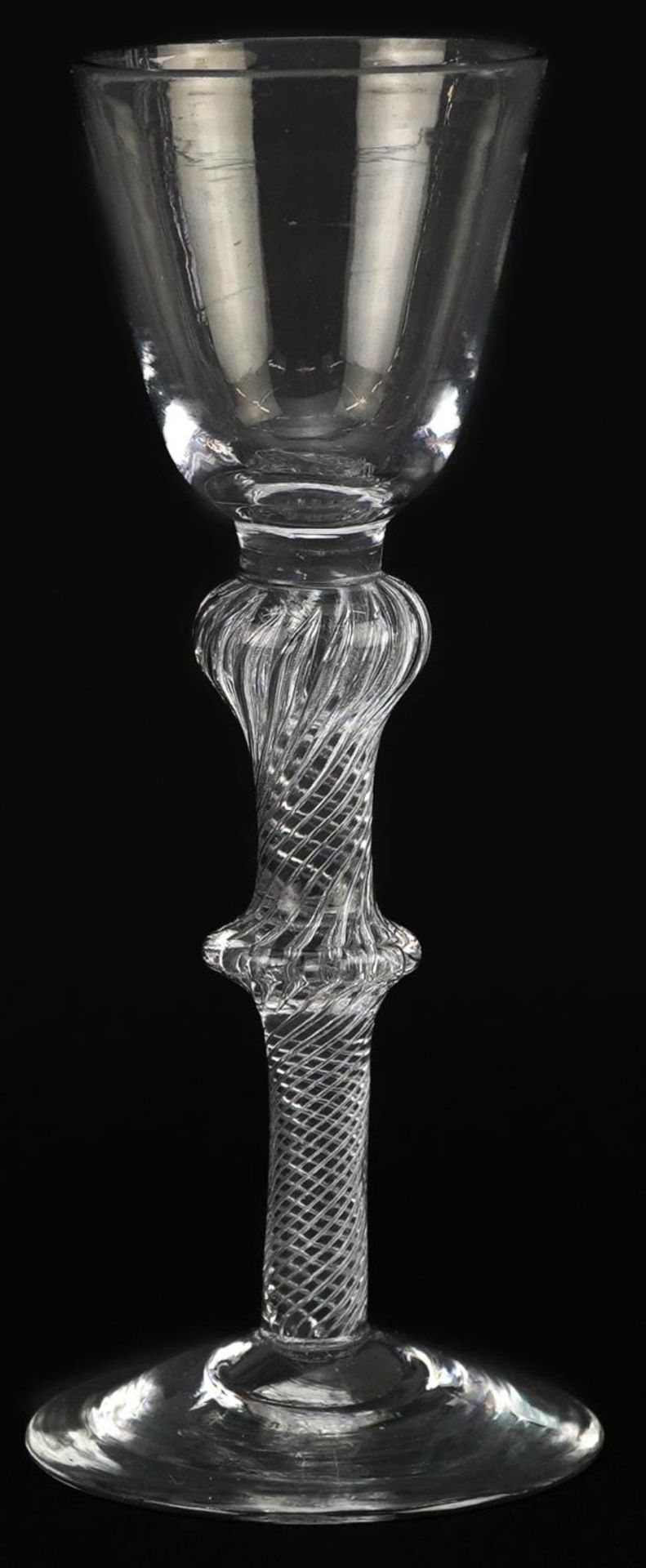 18th century double knop wine glass with air twist stem, 15.5cm high