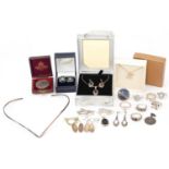 Vintage and later silver jewellery including rings set with semi precious stones, pair of antique