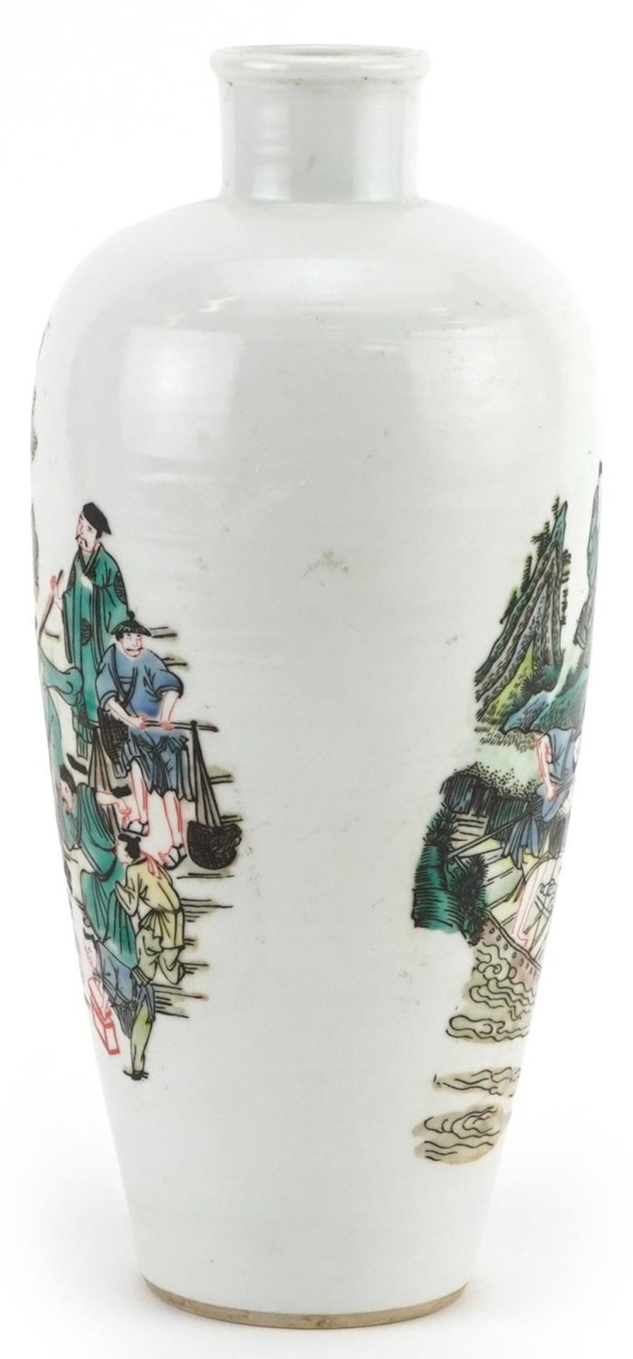 Chinese porcelain vase hand painted in the famille verte palette with figures in a palace setting, - Bild 3 aus 7