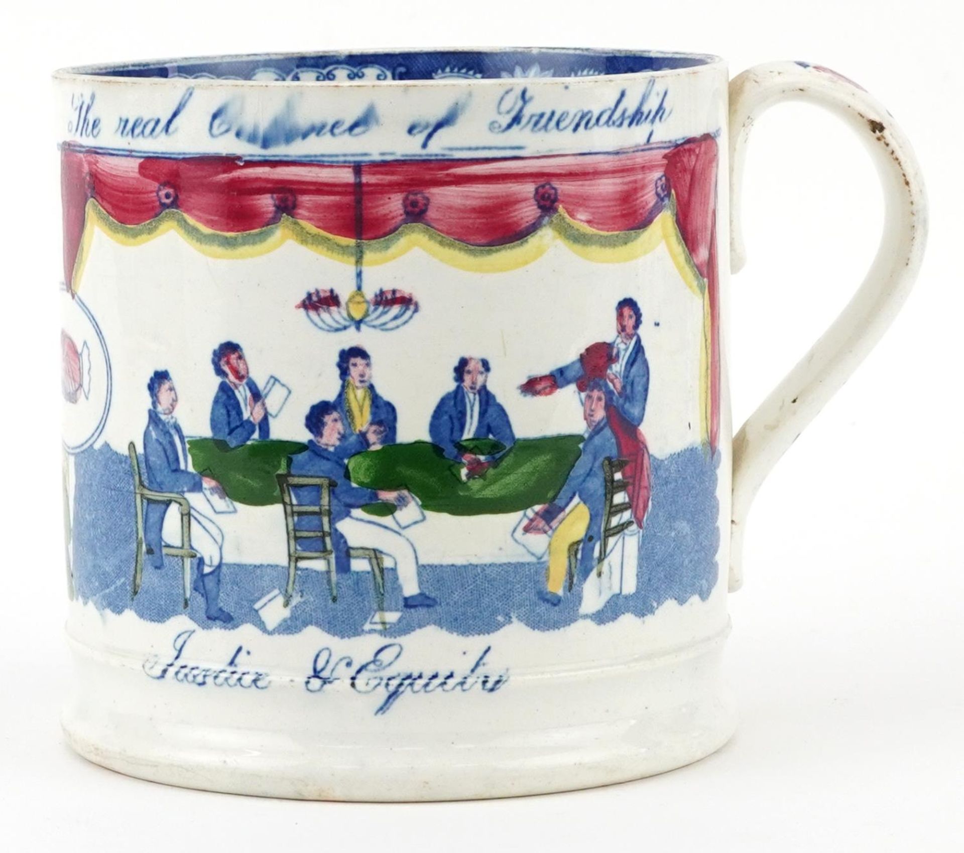 Victorian Staffordshire pearlware Friendly Society mug, 13cm high - Image 2 of 5