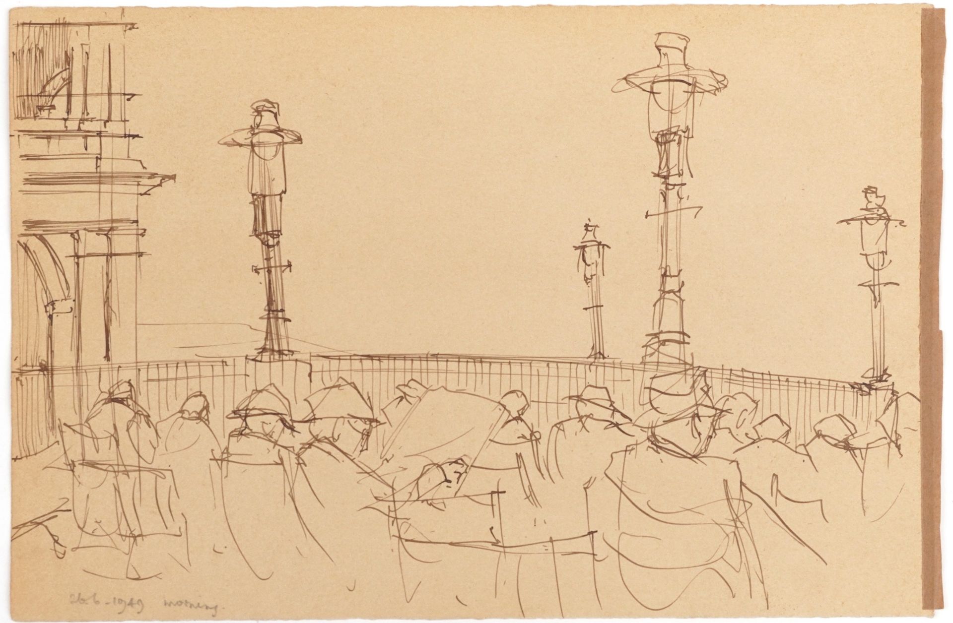 Attributed to Laurence Stephen Lowry - Figures and trees, Five ink sketches onto sketch book leaves, - Bild 20 aus 21