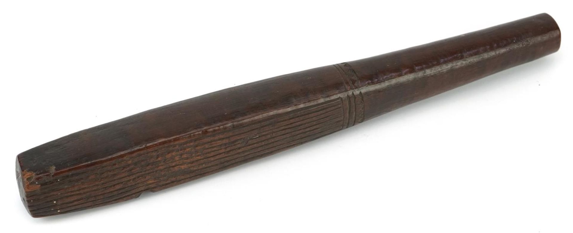 19th century tribal interest Fijian carved wood tapa cloth beater, 38.5cm in length - Image 2 of 3