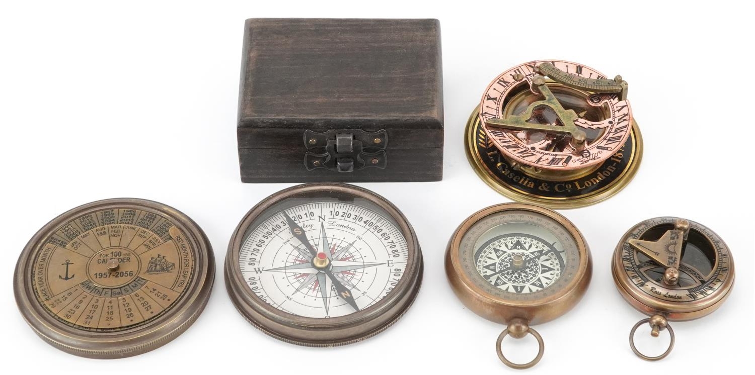 Naval interest scientific instruments including World War I style compass and sextant, the largest